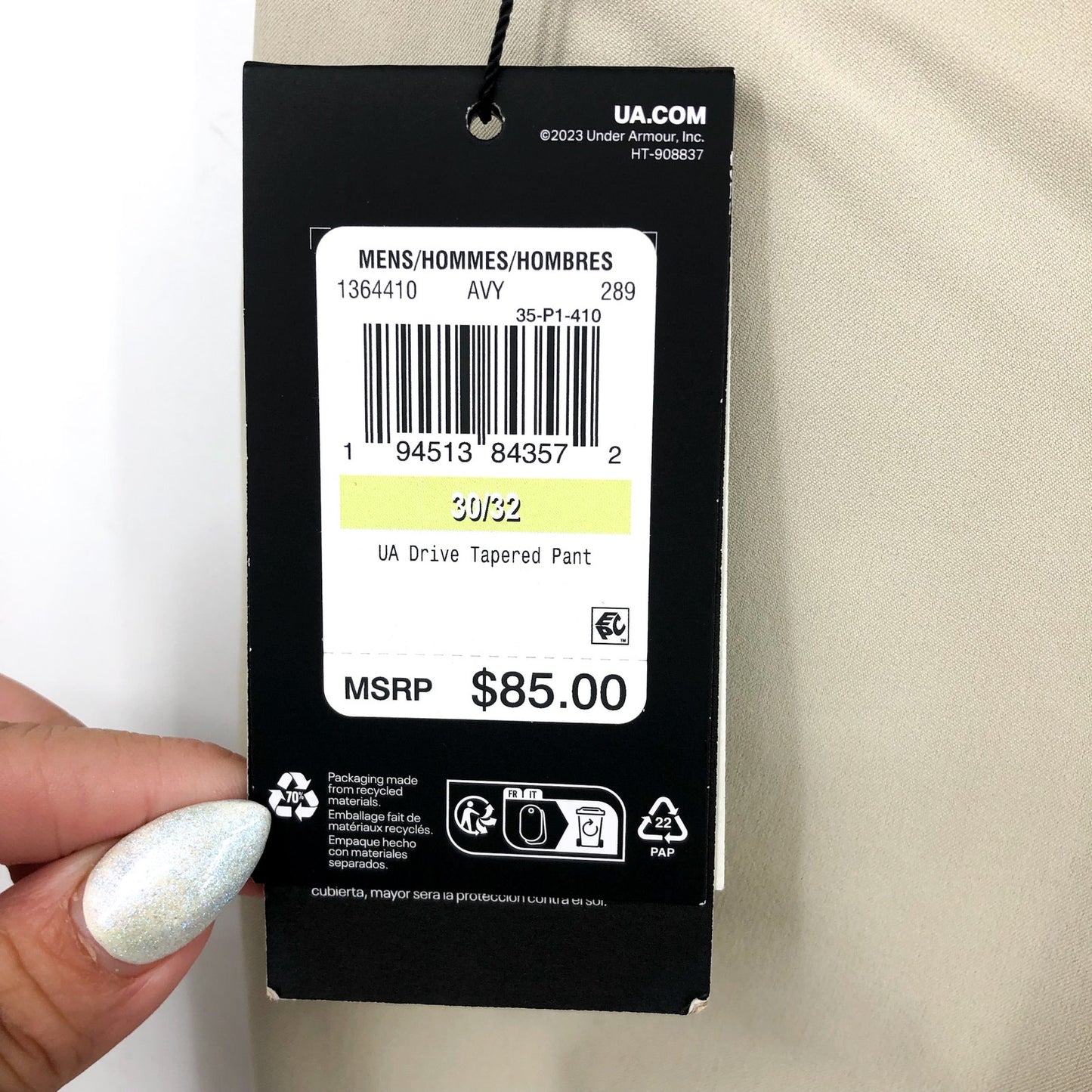 UNDER ARMOUR Mens Drive Tapered Fit Golf Pants 30x32 Tan Khaki Flat Front NWT