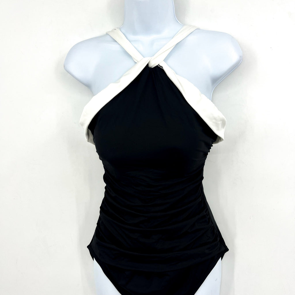 LAUREN RALPH LAUREN Bel Air One Piece Swimsuit Size 16 Black Cross High Neck NWT
