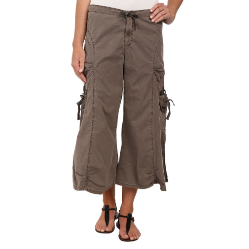 XCVI Women's Cargo Gaucho Crop Pants Large Beige Mink Lagenlook NWT