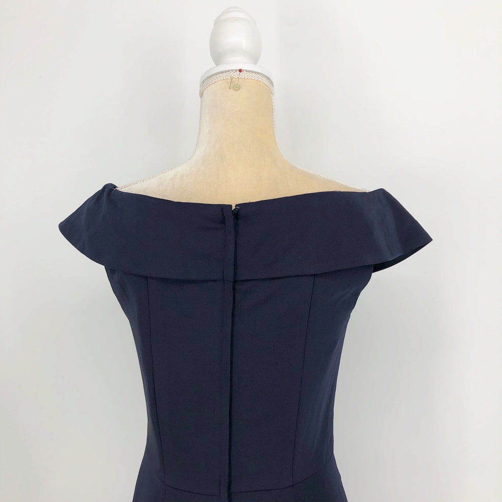 LA FEMME 25206 Jersey Column Gown 2 Navy Blue Off-the-Shoulder Ruched NWOT