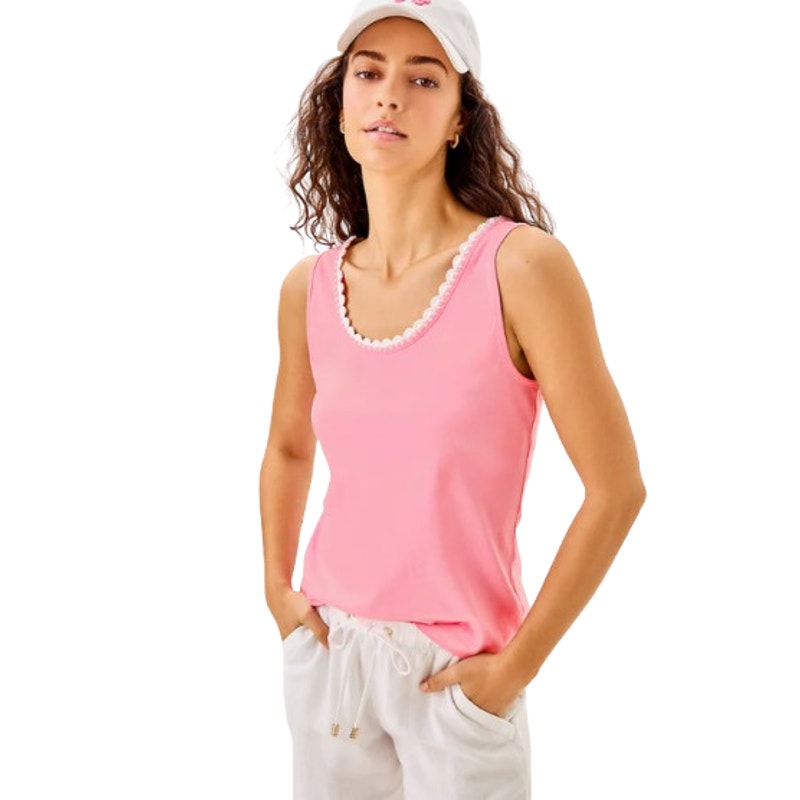 LILLY PULITZER Gabbie Knit Tank Top Small Conch Shell Pink Crochet Trimmed NWT