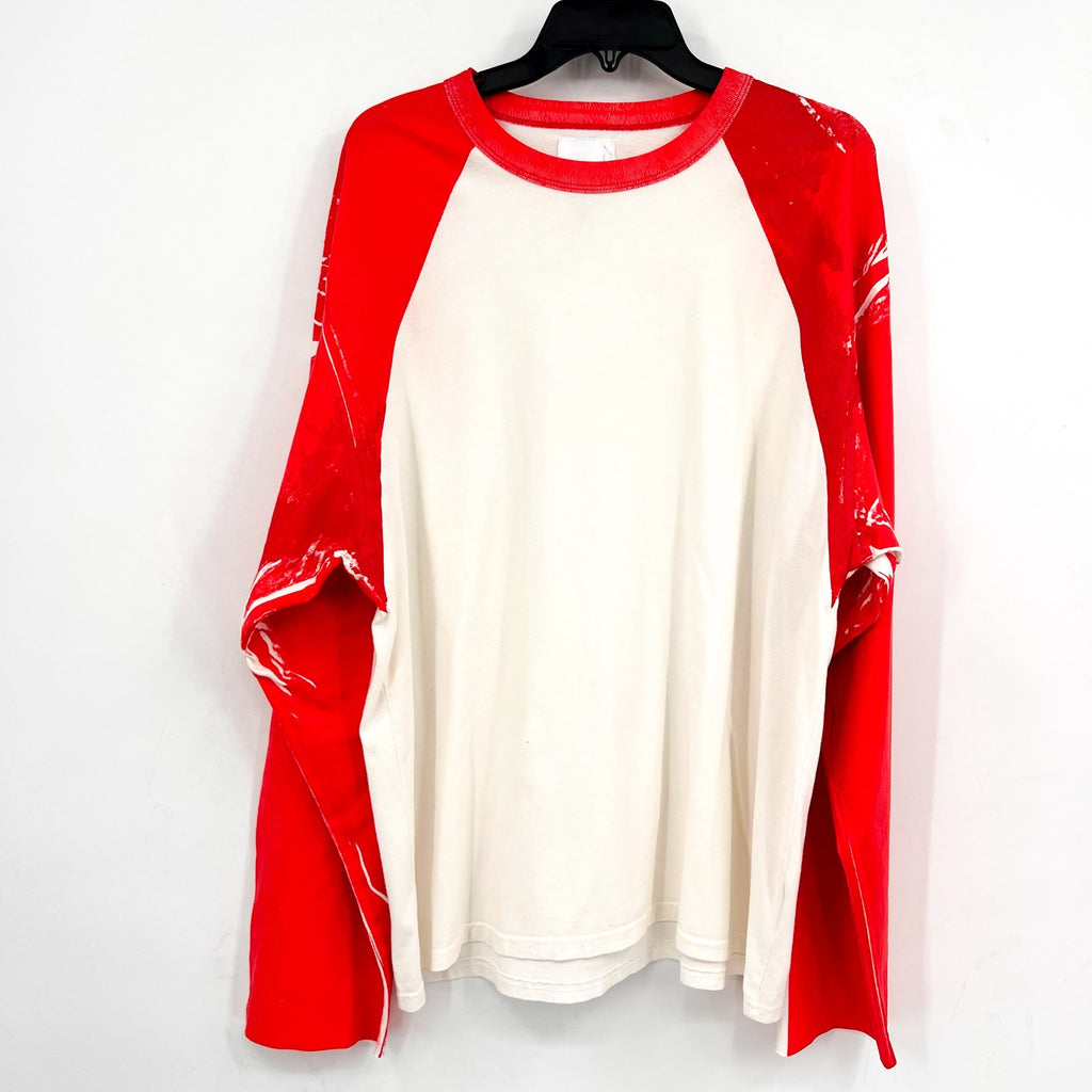 BTFL Men's Crewneck Baseball T-Shirt with Vinyl Sleeves Large White/Red NWOT