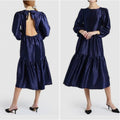 TOPSHOP Open Back Midi Dress Size 10 Midnight Blue Premium Textured Jacquard NWT