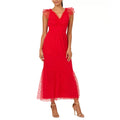ADRIANNA PAPELL Women's Dot Tulle Ruffle Dress Size 14 Red Sleeveless NWT