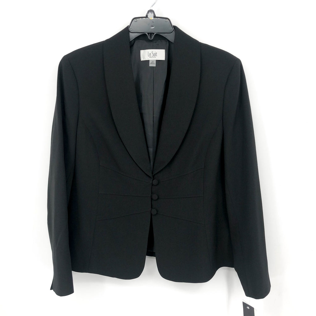 LE SUIT Womens Shawl Collar Suit Jacket 12P PETITE Black Coated Buttons NWT