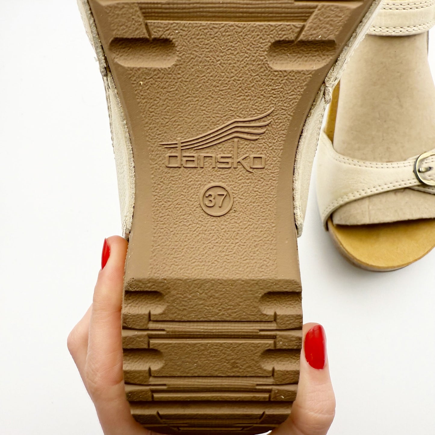 Dansko Womens Tricia Wedge Sandal EU 37 US 6.5-7 Beige Linen Leather Shoe NIB