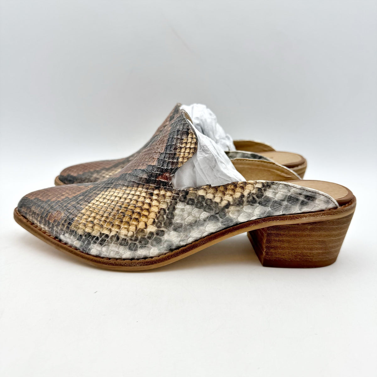 Chinese Laundry Womens Marnie Mules Size 5.5 EU 36 Brown Snake Print NIB