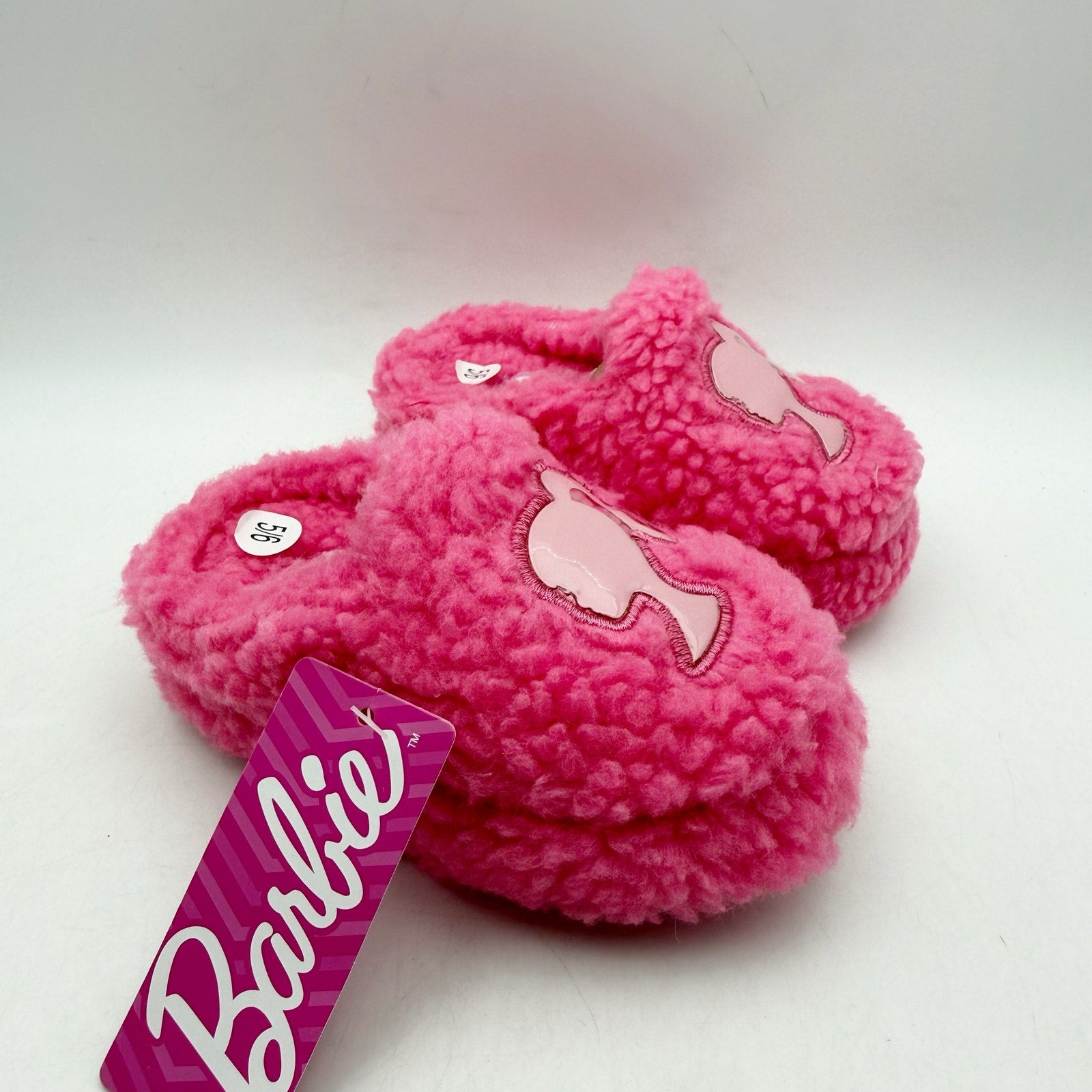 Barbie Toddler Girls Ground Up Spa Slippers US 5-6 Small Pink Faux Fur NIB