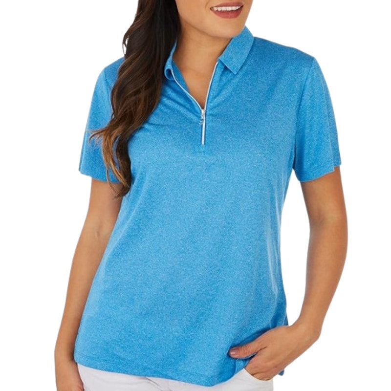 CALLAWAY Womens 1/4 Zip Short Sleeve Golf Polo Shirt Large Blue Sea Heather NWT