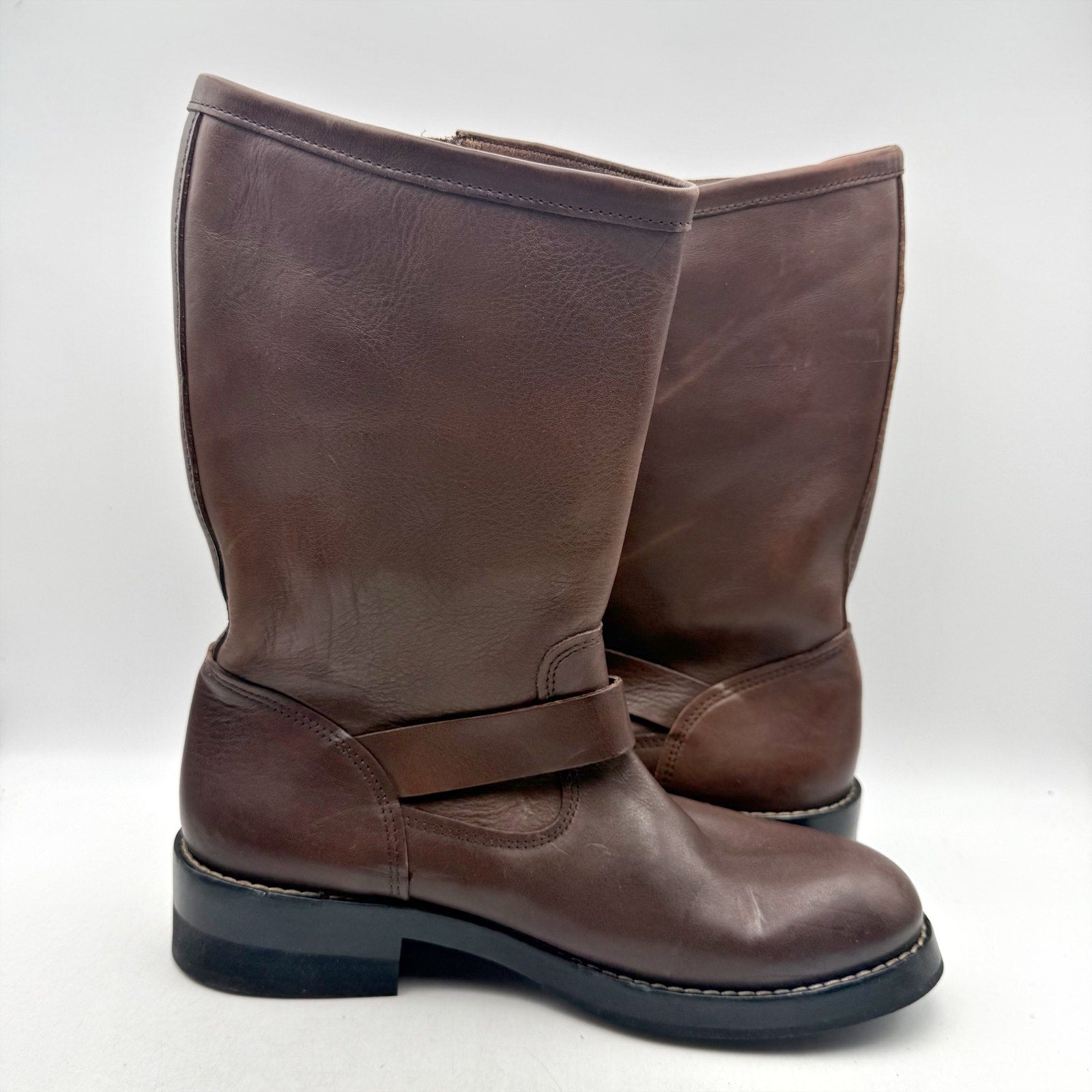 RE/DONE Women Vintage Engineer Mid Calf Boot EU 40 US 10 Dark Brown Leather NWOB