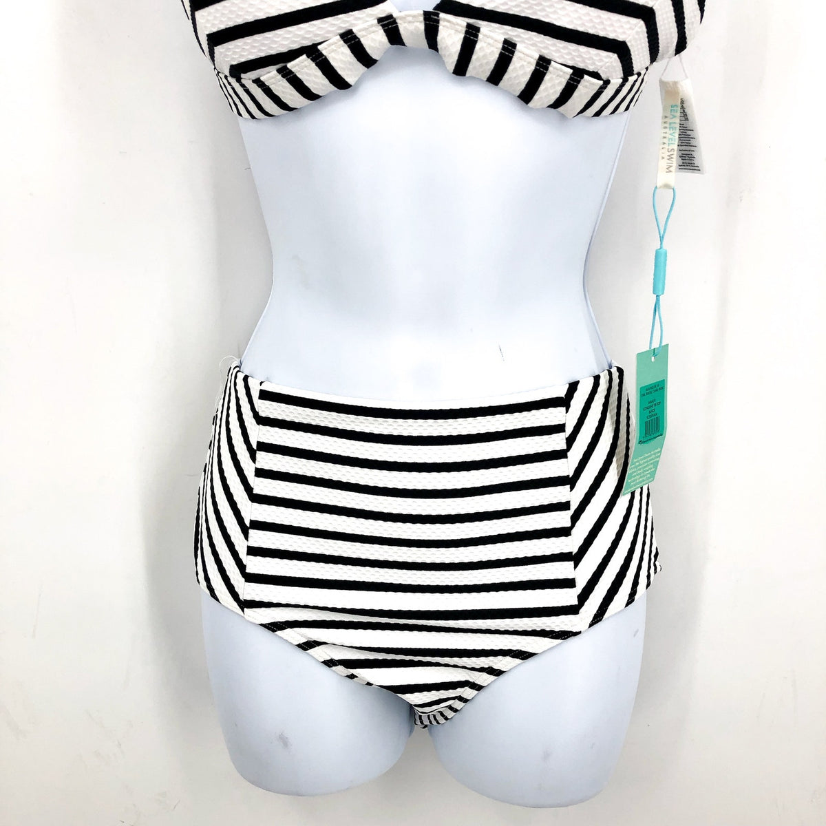 SEA LEVEL SWIM Amalfi Longline Top Bottom Bikini Size 6 Black White Striped NWT