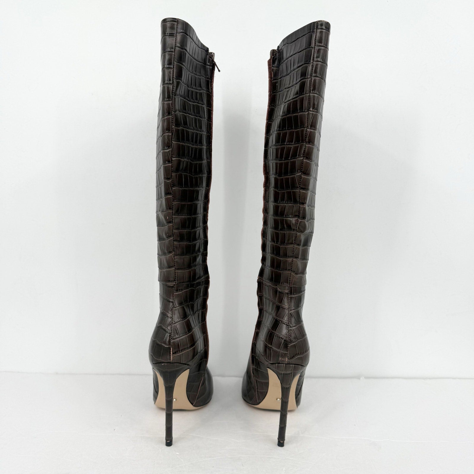 Tony Bianco Women Apollo Knee High Boot US 6.5 Brown Chocolate Croc Leather NWOB
