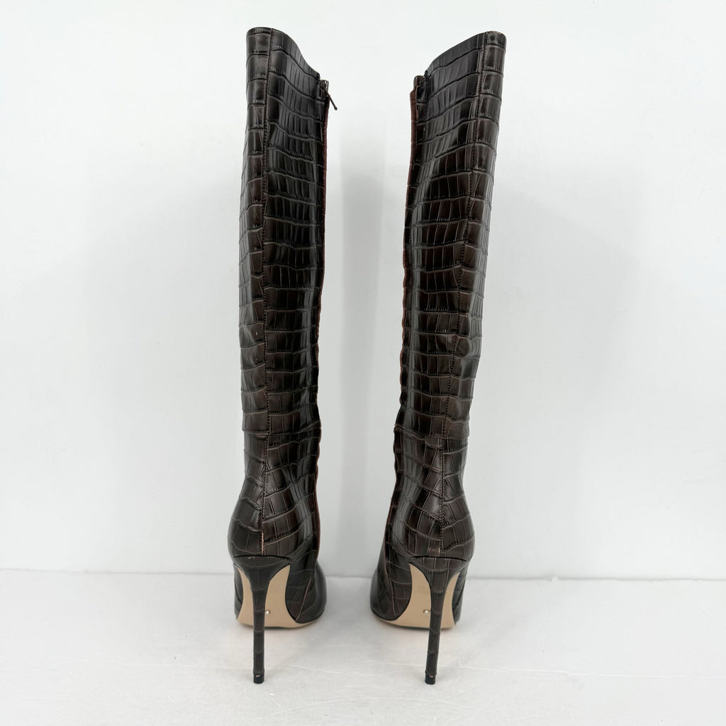 Tony Bianco Women Apollo Knee High Boot US 6.5 Brown Chocolate Croc Leather NWOB