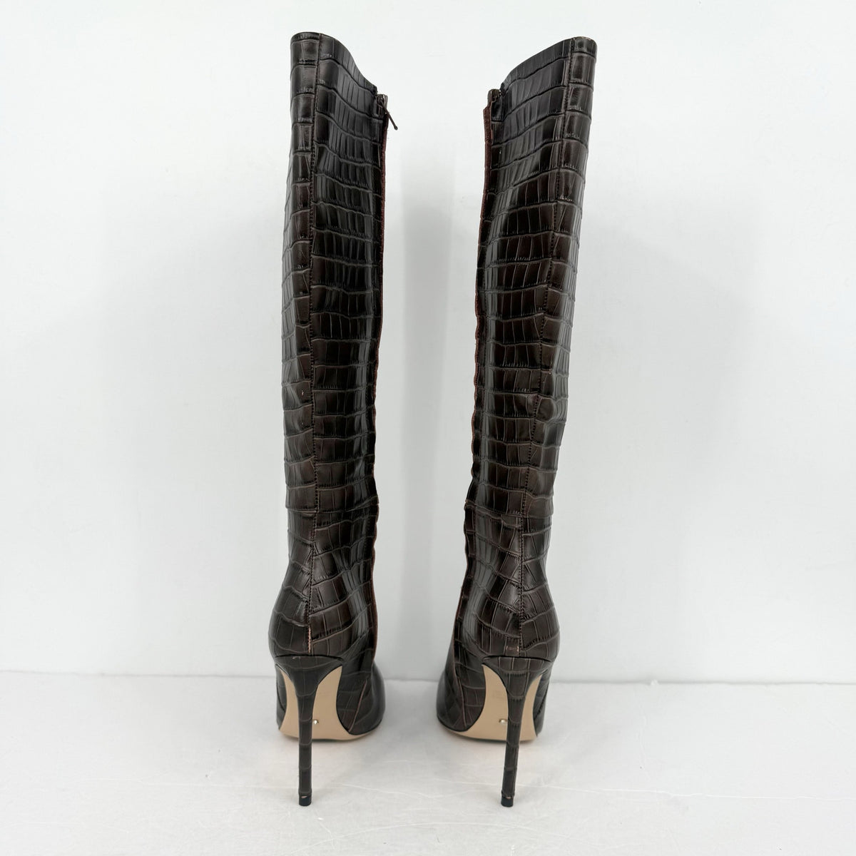 Tony Bianco Women Apollo Knee High Boot US 6.5 Brown Chocolate Croc Leather NWOB