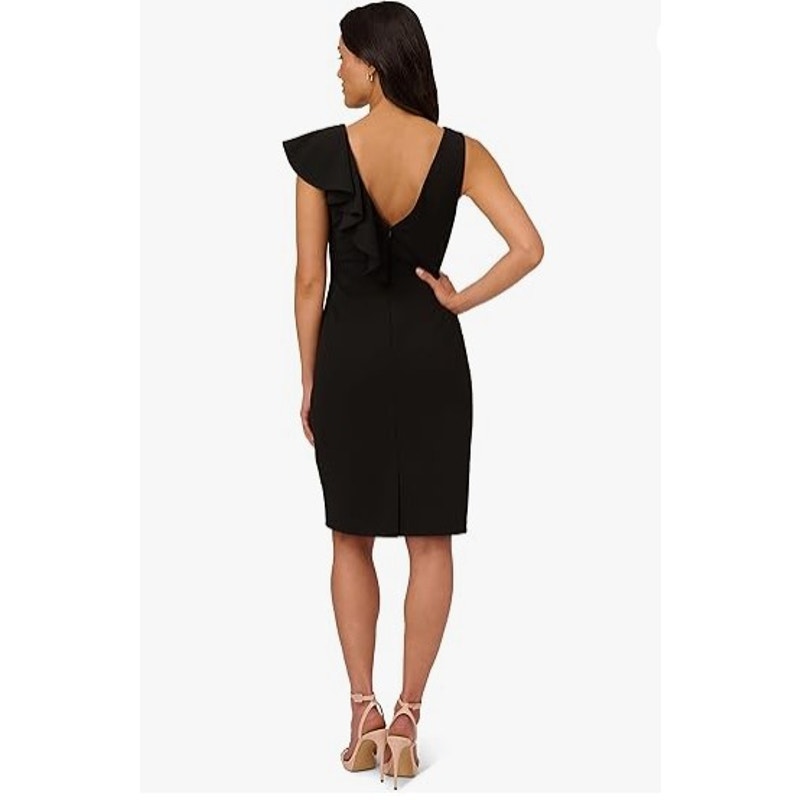 ADRIANA PAPELL Women's Waterfall Ruffle Crepe Dress Size 16 Black Cocktail NWT