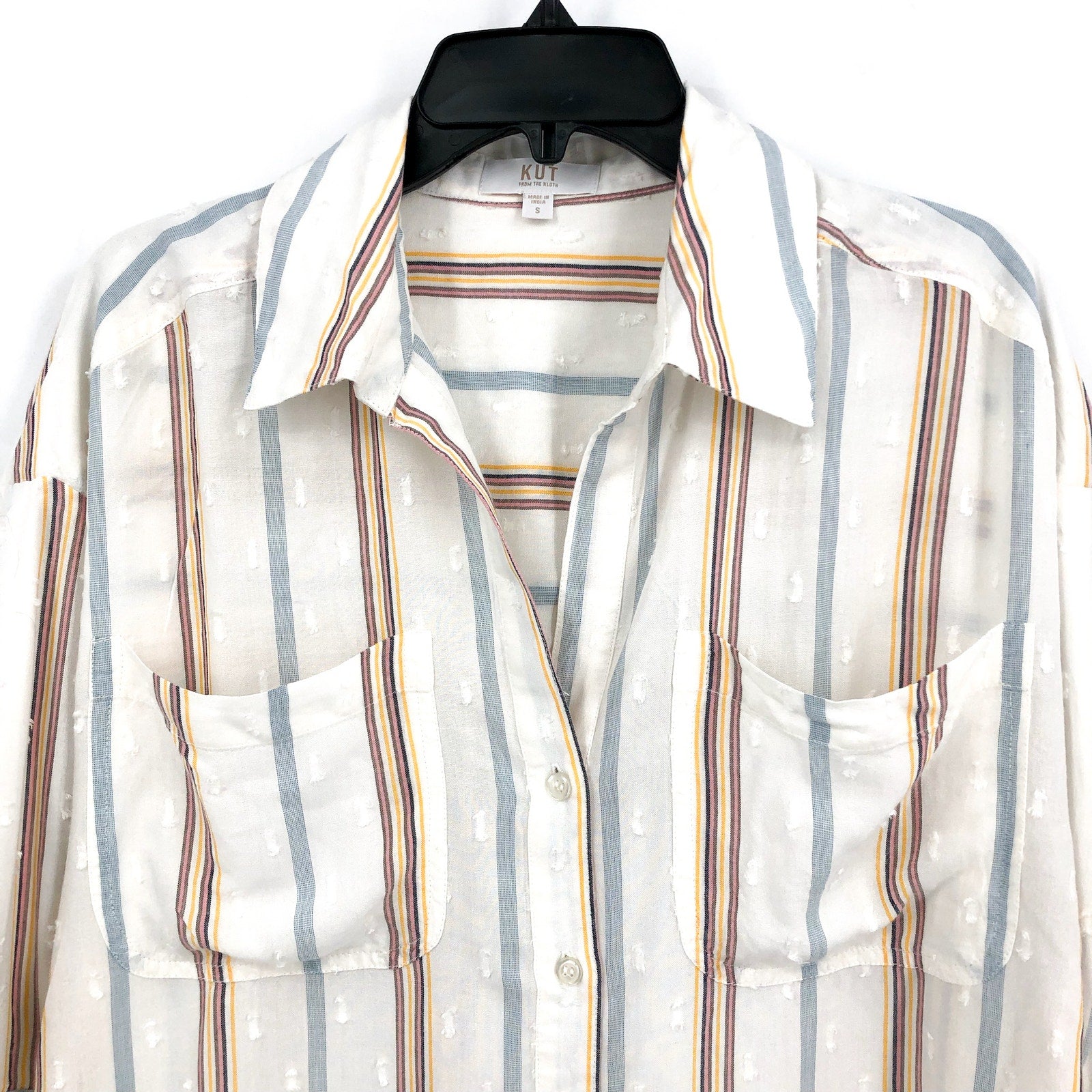 KUT FROM THE KLOTH Zuma Stripe Shirt Small Ivory Gold Rose Buttons NWOT