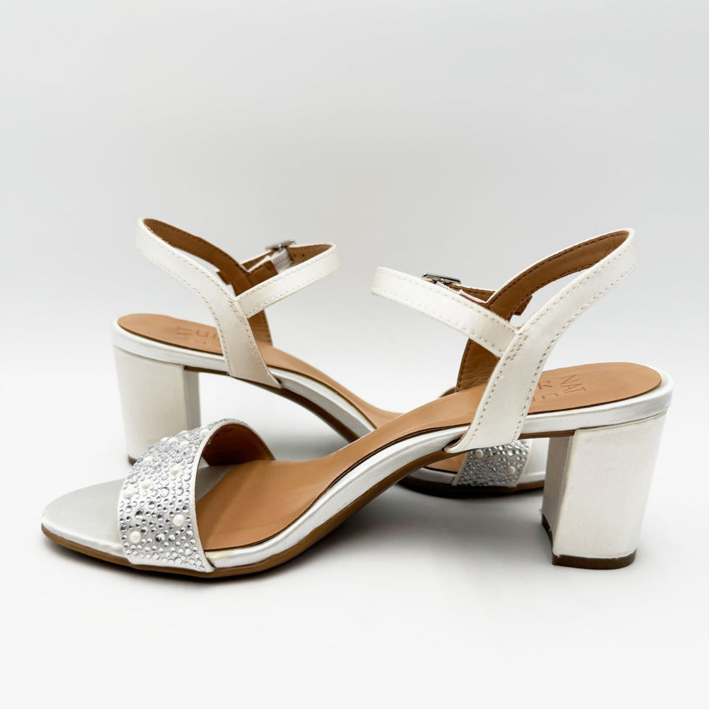 Naturalizer Womens Bristol Heeled Sandals Size 7 Pearl White Satin NWOB