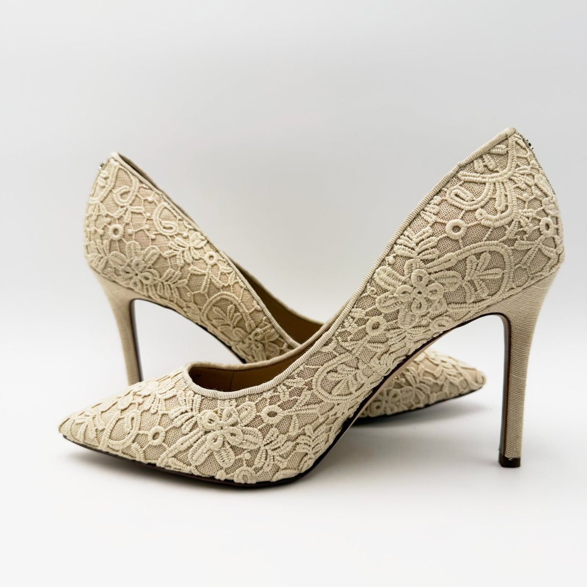 Sam Edelman Womens Hazel Pointed Toe Pumps Size 7 Wide EU 37 Ivory Lace NIB