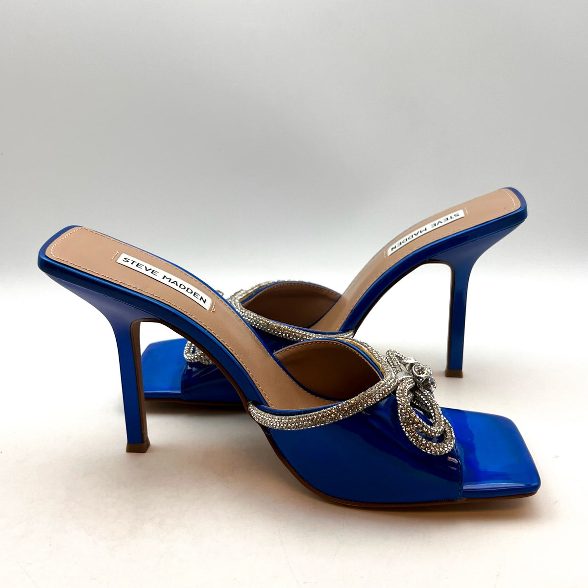 STEVE MADDEN Women's Embellish Heeled Sandals Size 10M Blue Square Toe NWOB