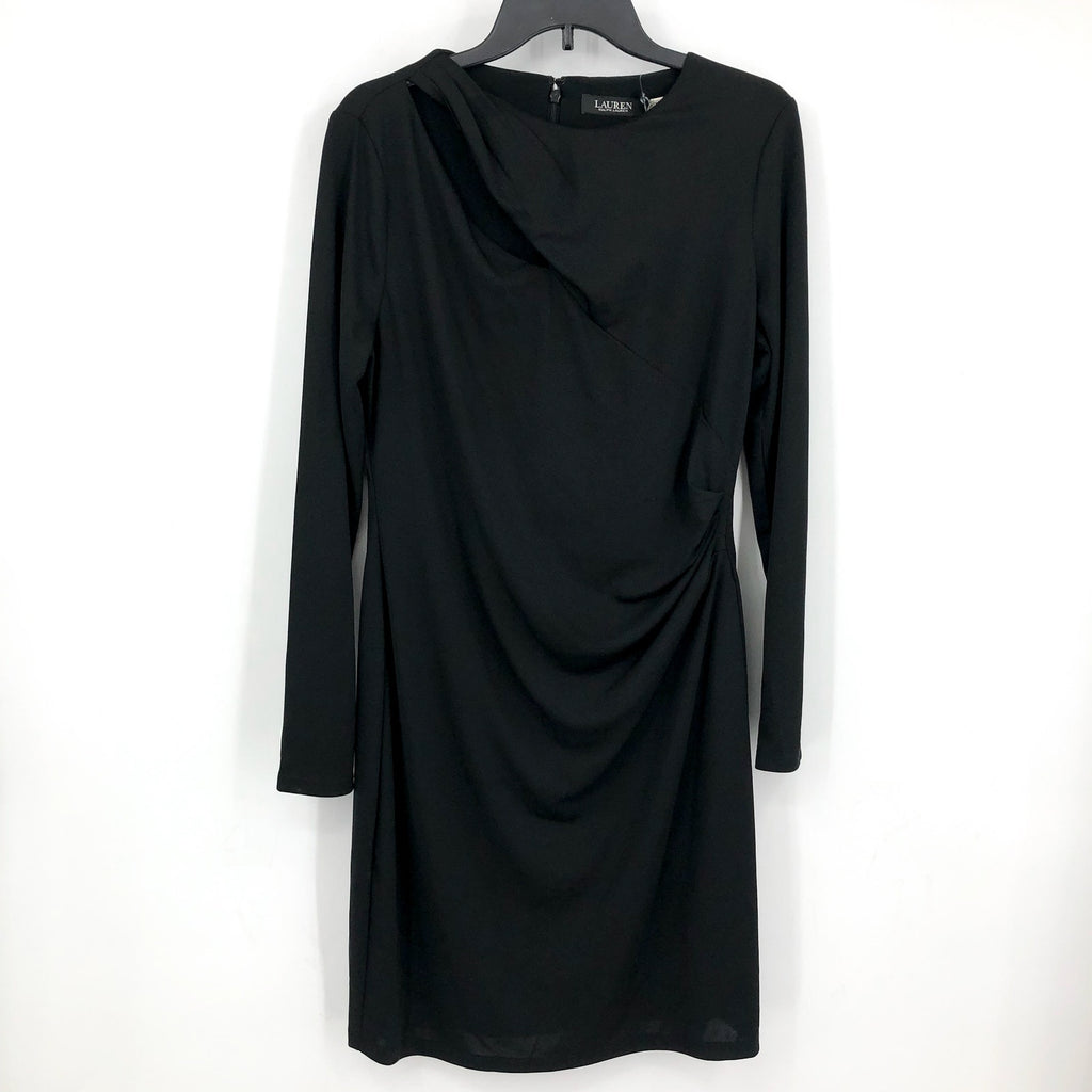 LAUREN RALPH LAUREN Women's Pleated Jersey Cocktail Dress Size 12 Black NWT