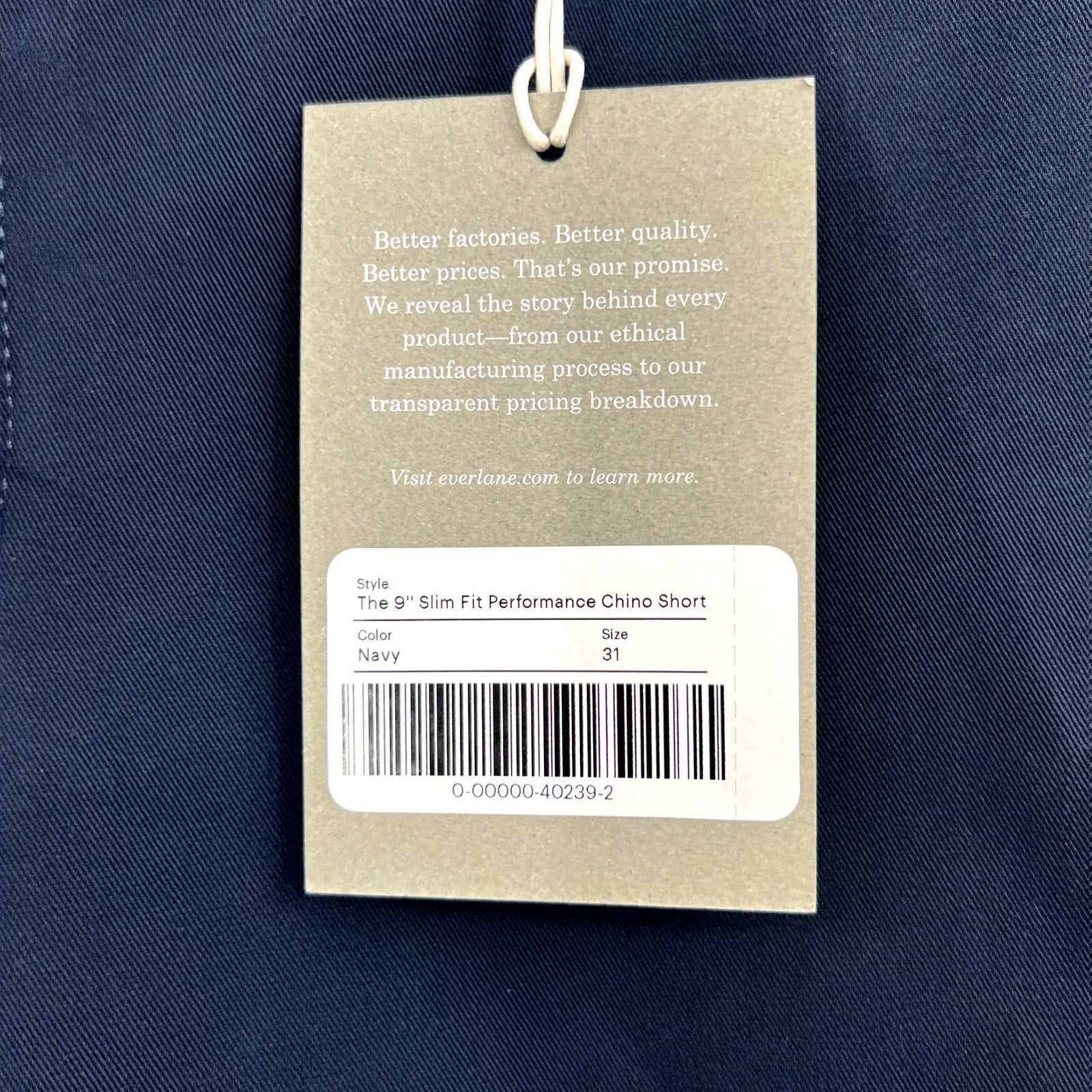 EVERLANE Men's The 9" Performance Chino Shorts Size 31 Navy Blue Slim-Fit NWT