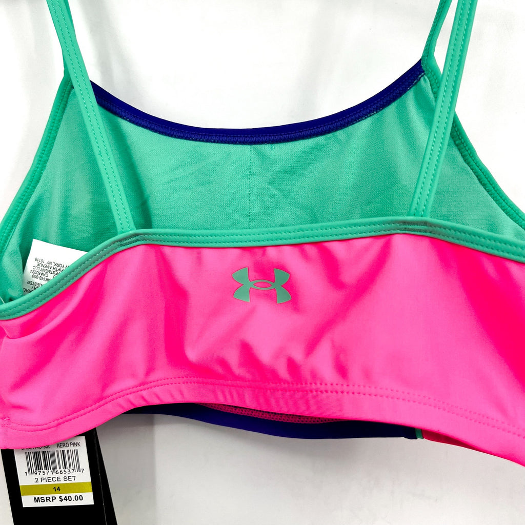 UNDER ARMOUR Tankini & Hipster Bikini Swimsuit Size 14 Pink Blue Color Block NWT
