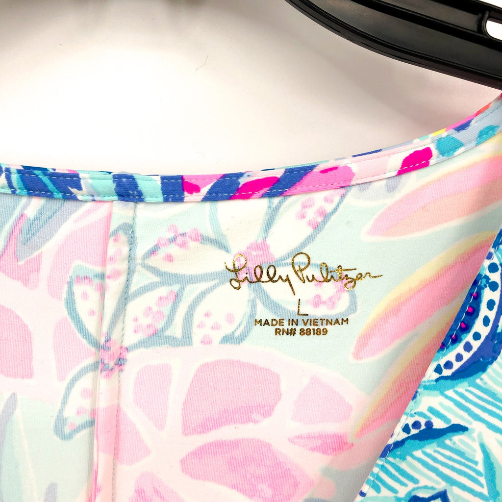 LILLY PULITZER Skyla Caftan Cover-up Large Blue Pink Rainforest Retreat NWT