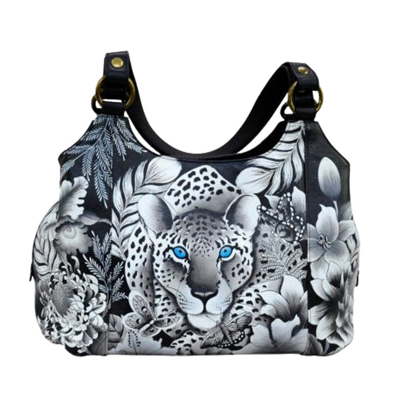 ANUSCHKA Women's Zip Around Classic Satchel Cleopatra’s Leopard Leather NWT