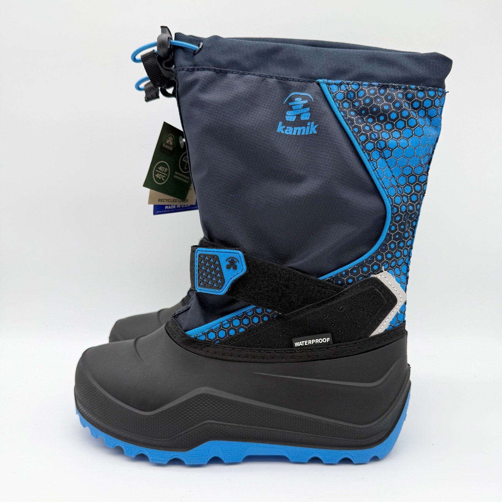 Kamik Kids Snowfall P Winter Boots US 2 EU 33.5 Blue Black Waterproof NIB