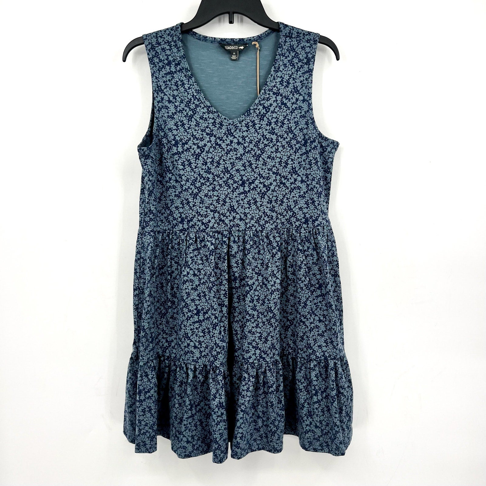 TOAD & CO Women's Marley Tiered Tank Dress Medium Blue Floral Tonal Print NWT