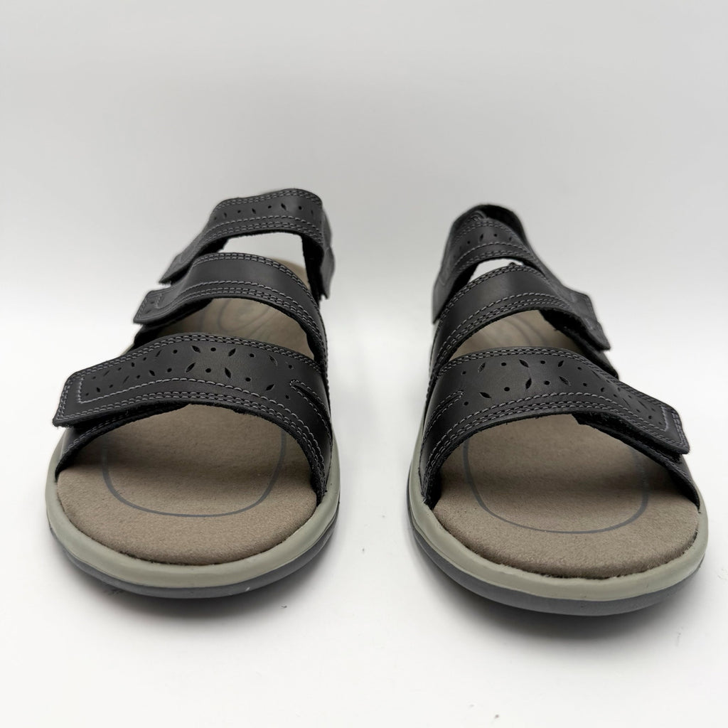 OrthoFeet Womens Naxos Sandals Size 8 Wide Black Leather Comfort NIB