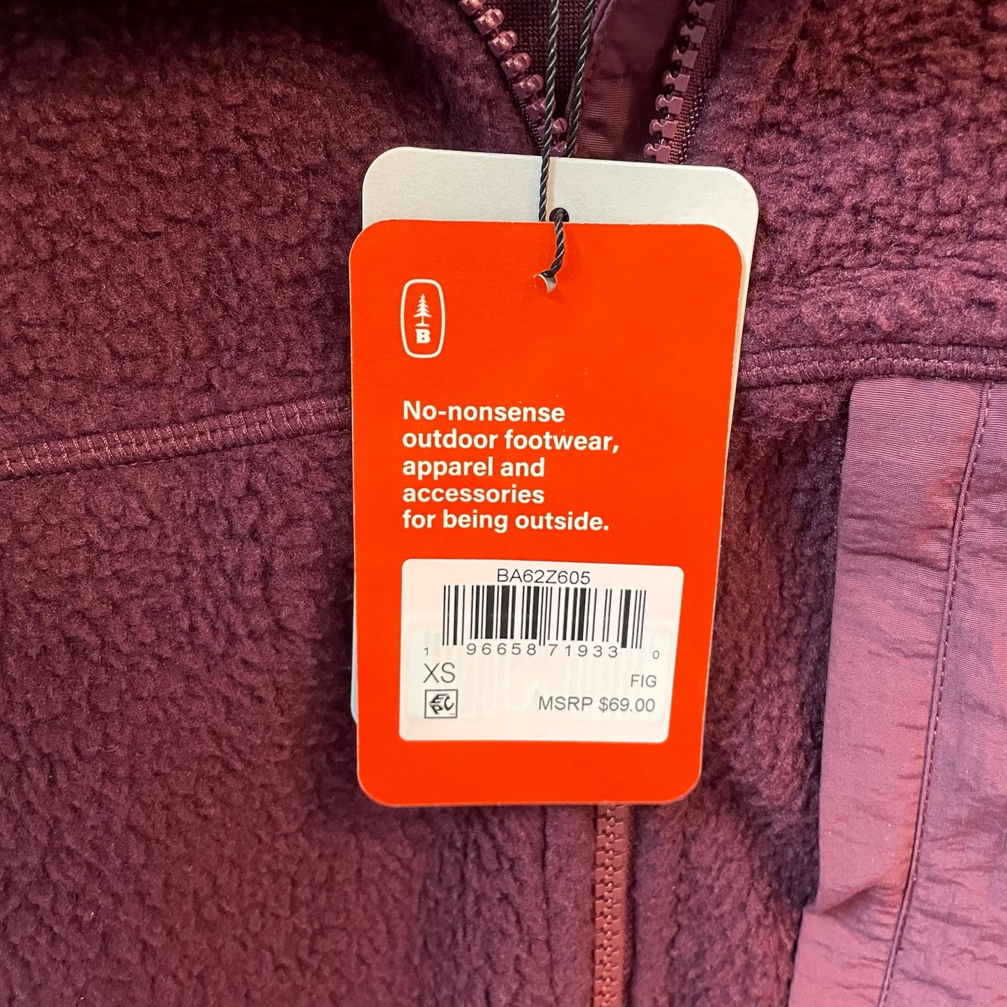 BASS OUTDOOR Coastal Sherpa Jacket XS Purple Fig Full-Zip Drawstring-Waist NWT