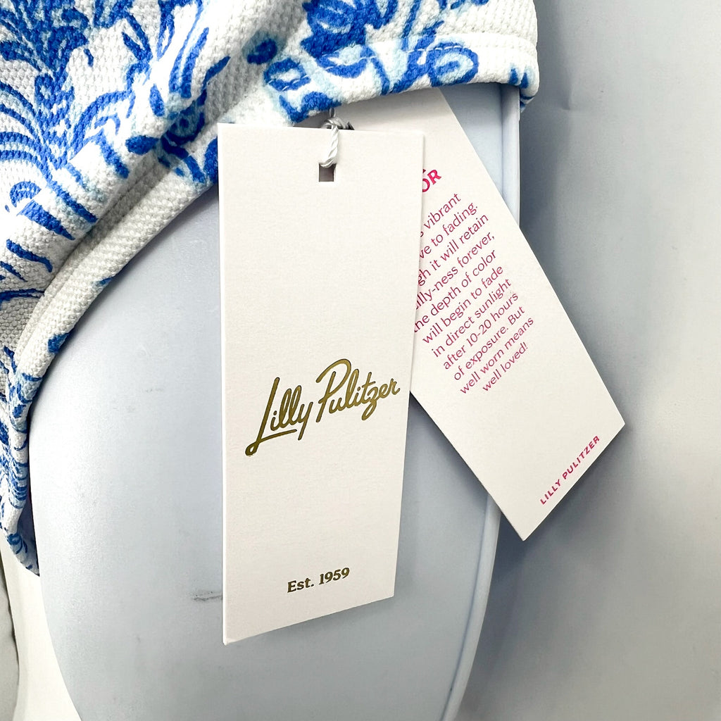 LILLY PULITZER Aemma Ruffle One-piece Swimsuit Size 16 White Blue Tall Tales NWT