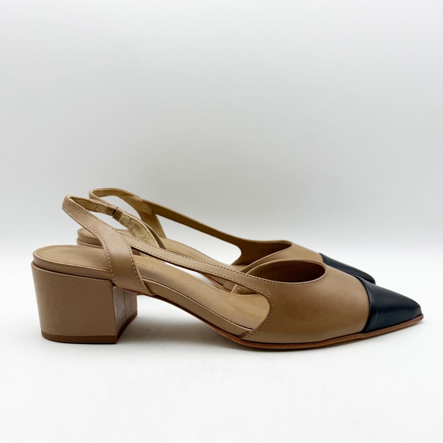 Bernardo Women Monroe Heel US 9.5 M Black Tan Leather Sling Back Pointed Toe NIB