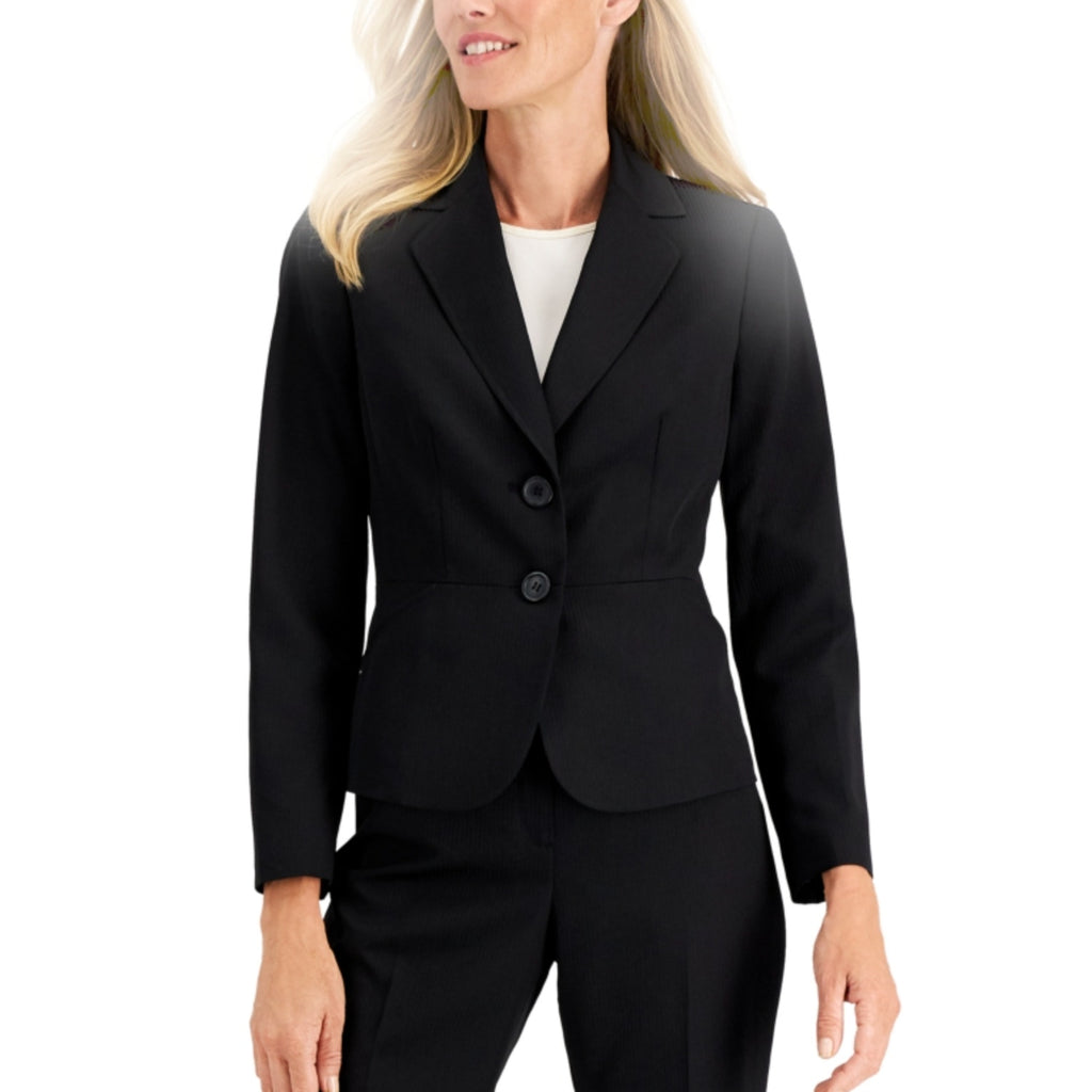 LE SUIT Women's Two Button Blazer Jacket 12 Petite Black Notch Lapel Collar NWT