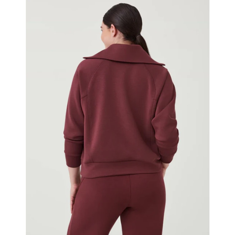 SPANX Womens AirEssentials 1/2 Zip Pullover Sweatshirt Medium Wine Red Spice NWT