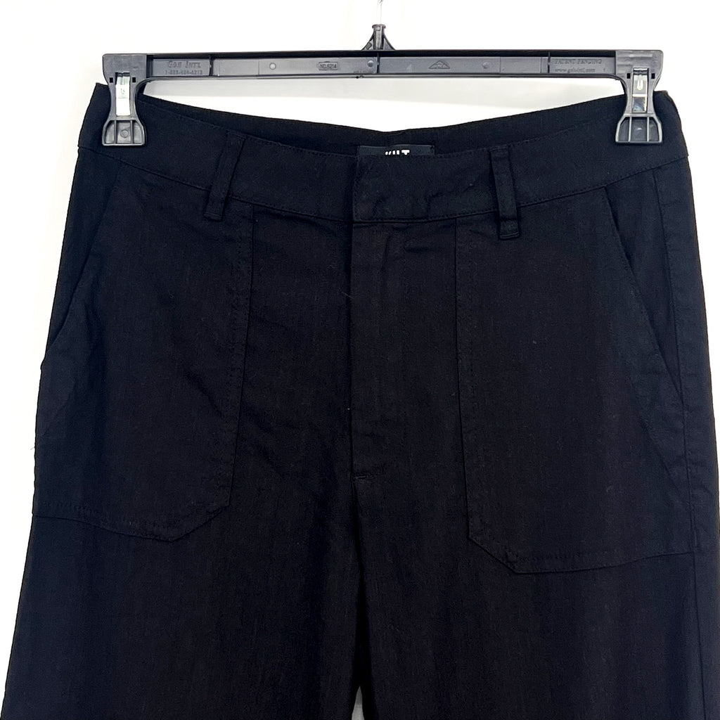 KUT FROM THE KLOTH Topaz Crop Wide Leg Pants Size 4 Petite Black Linen NWOT