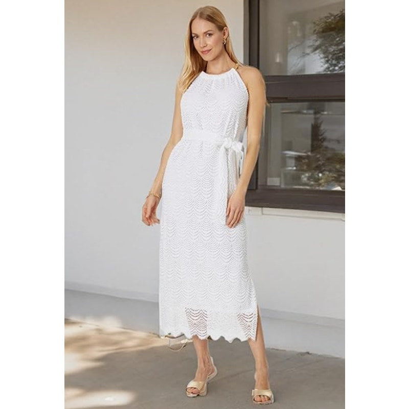 LILLY PULITZER Bingham Lace Midi Dress XS Resort White Scalloped Shell NWT