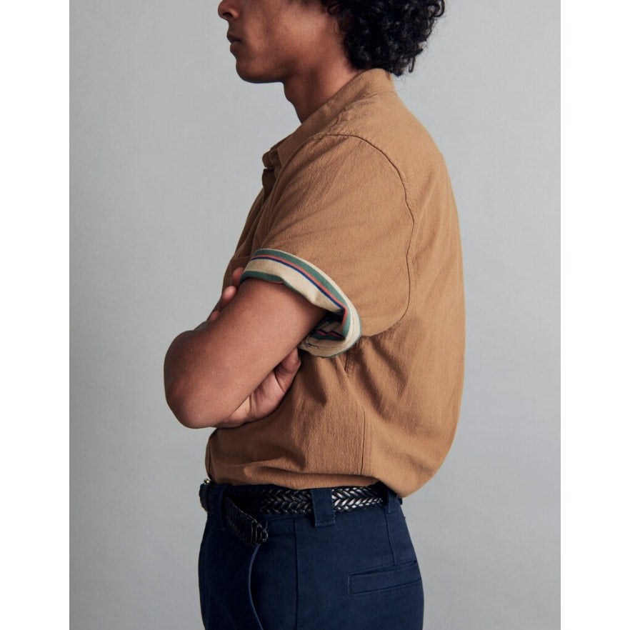 MADEWELL Men's Crinkle Cotton Perfect Fit Shirt XS Brown Short-Sleeve NJ719 NWT