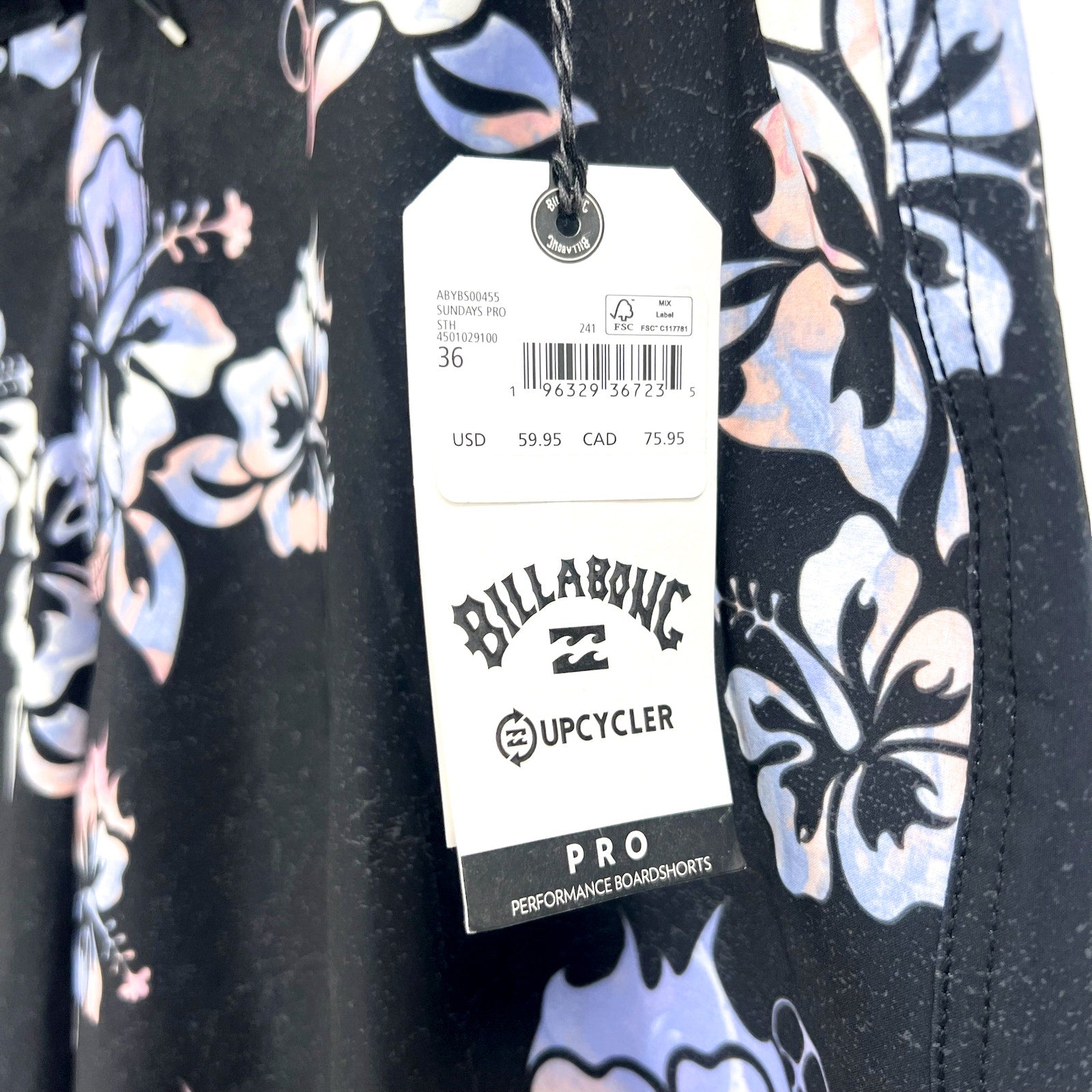 BILLABONG Mens Sundays Pro 19" Board Shorts Size 36 Black Floral Drawstring NWT