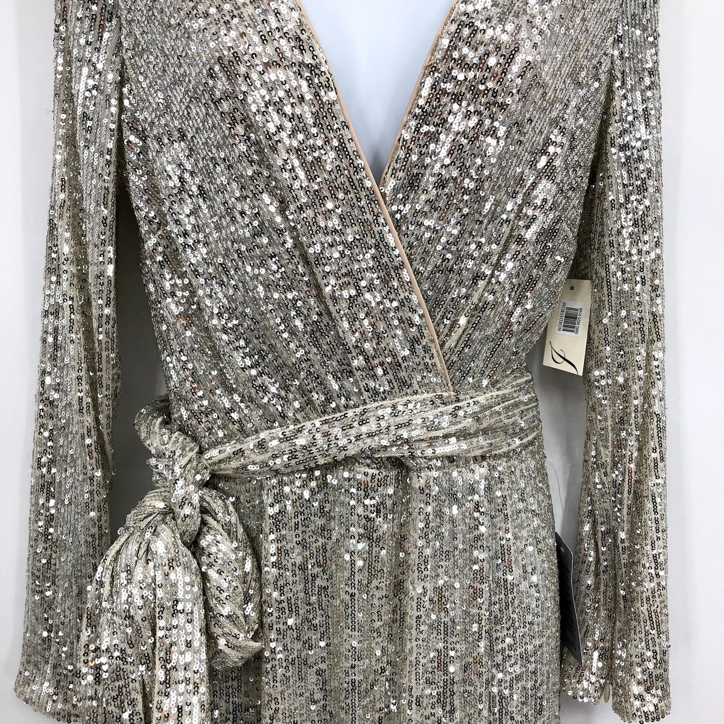 ELIZA J Women's Long Sleeve Sequin Wrap Jumpsuit Size 10 Ivory/White V Neck NWT
