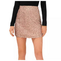 1.STATE Womens Sequin Mini Skirt 8 Champagne Side Zip Lined Party NWT