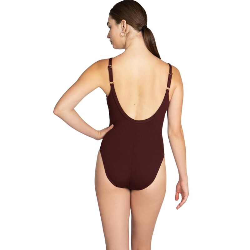 ROBIN PICCONE Women's Amy Snap V Neck One-Piece Swimsuit Size 6 Red AllSpice NWT