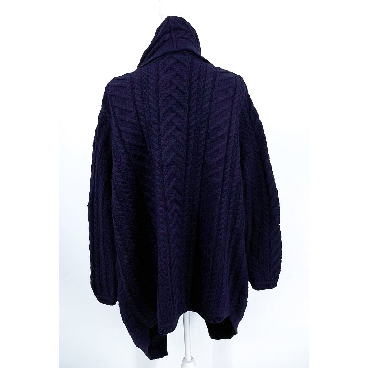 ARAN CRAFTS Women's Waterfall Shawl Cardigan XL Navy Blue Merino Wool NWOT