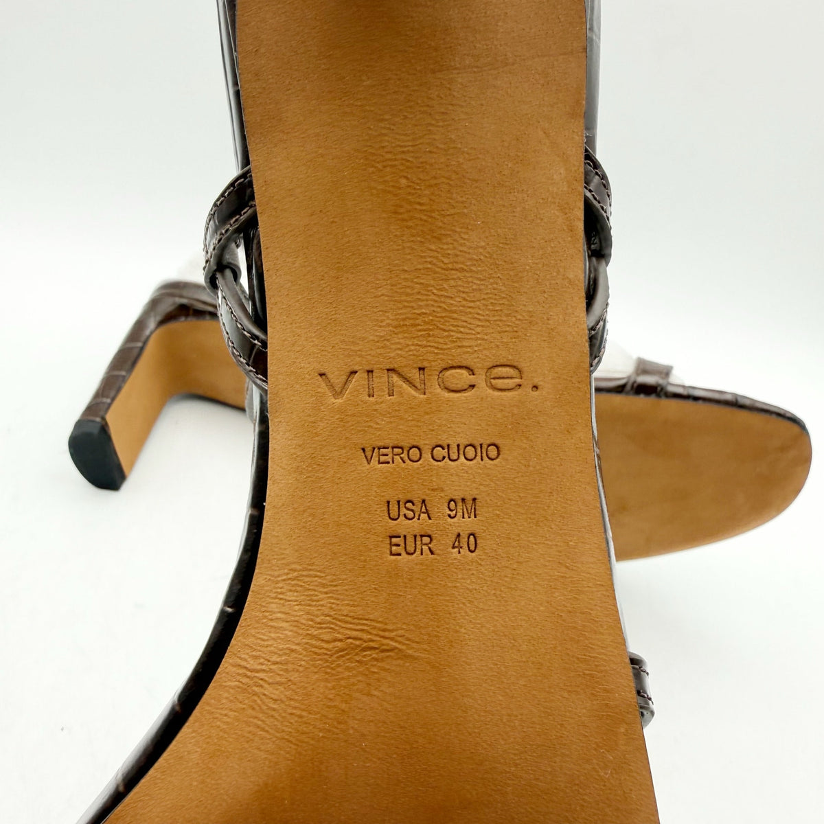 Vince Womens Marcela Heeled Sandals Size 9 Brown Leather Croc-Embossed NIB