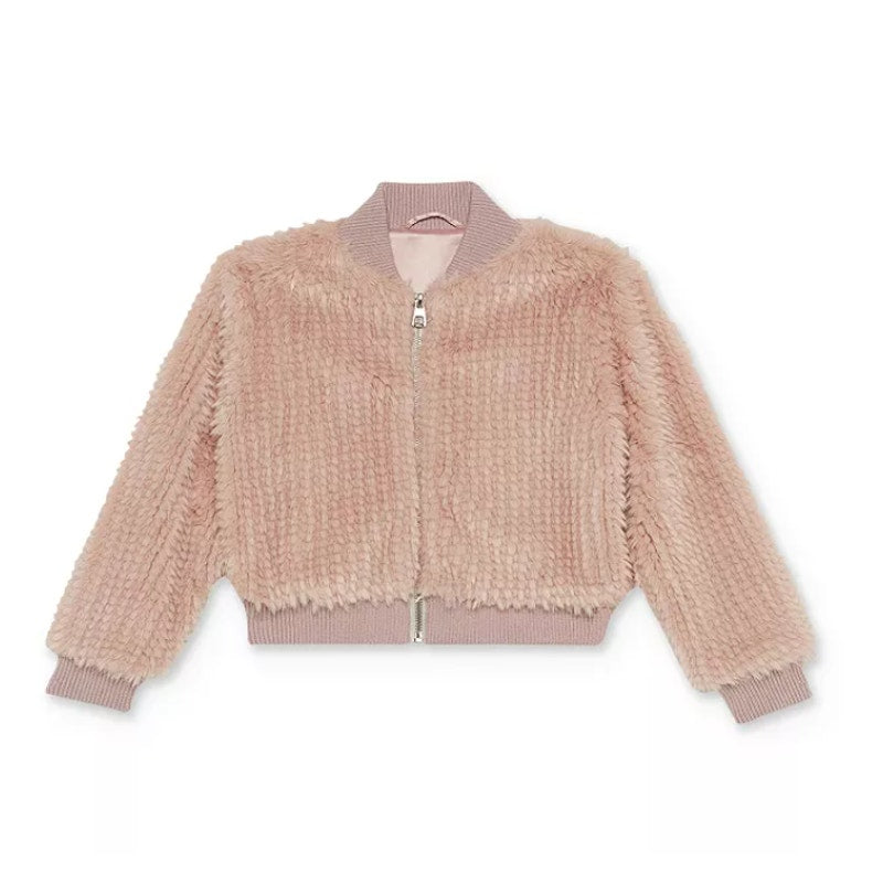 BARDOT JUNIOR Girls' Eve Faux-Fur Bomber Jacket Size 10 Pink Crystal NWT