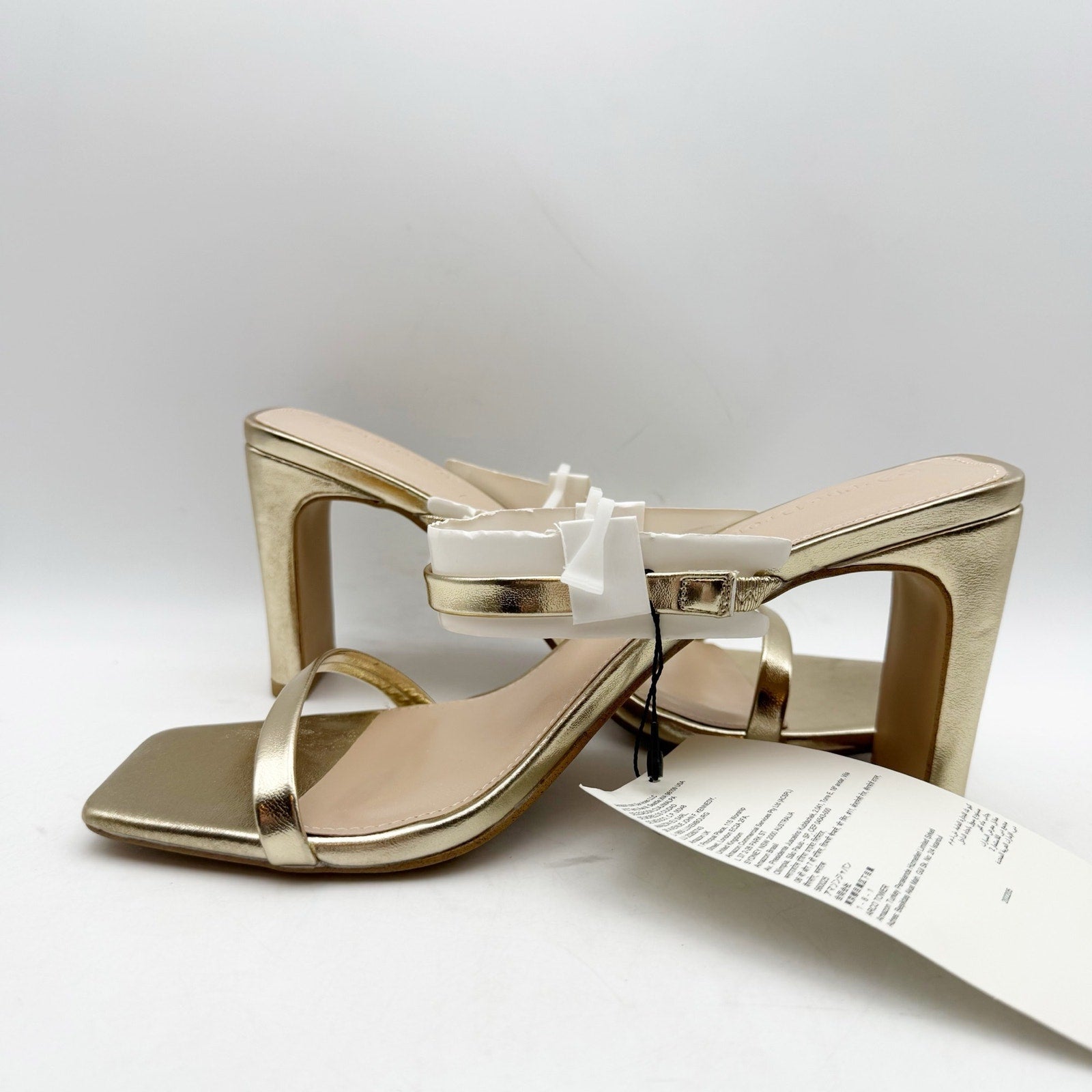 The Drop Womens Avery Heeled Sandals Size 9 Gold 2-Strap Block Heel NWOB