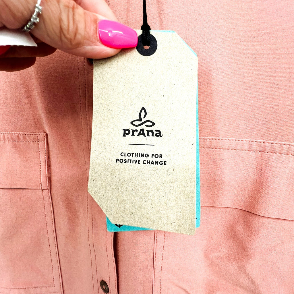 PRANA Women's Railay Tunic Shirt Large Pink Cloud Blush Button Down UPF 50+ NWT