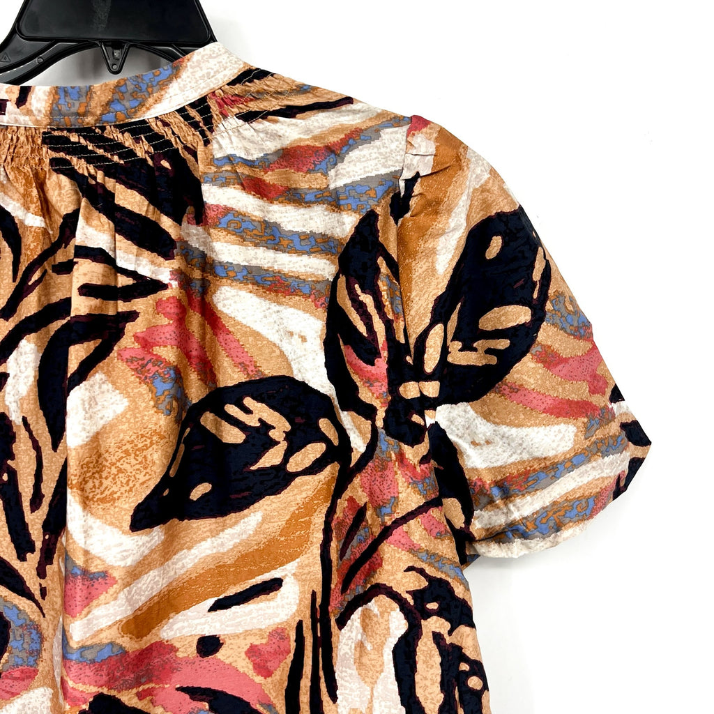 NIC + ZOE Women's Terracotta Garden Top Large Petite Brown Multi V Neck NWT