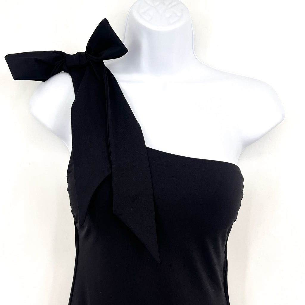 SEAFOLLY Women's Beau One Shoulder Swimsuit Size 4 Black Bow Tie NWT